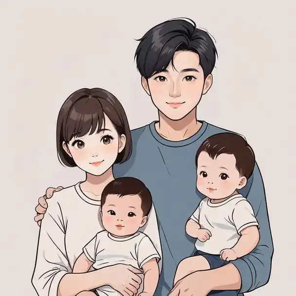 亲子头像|一家四口双胞胎男孩