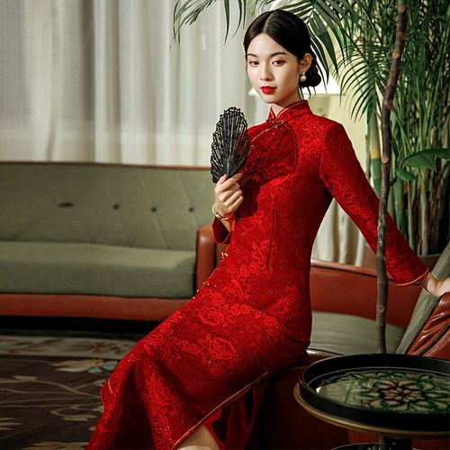 长款红色旗袍年轻少女2020年新中国风改良复古旗袍