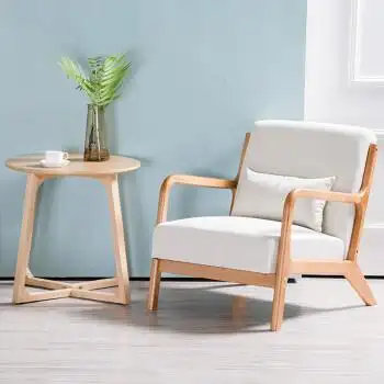 可拆洗原木架米白色单人 圆茶几