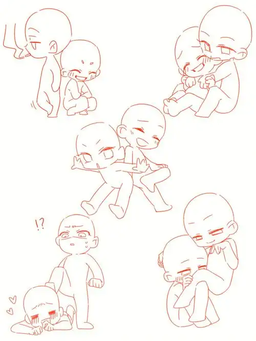 一组双人互动模板～qq人也可以很多动作,阔阔爱爱#画画  #插画  #零