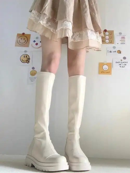 隐形长高7cm75白色厚底长靴好温柔