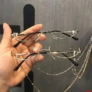 金丝眼镜链条日系无镜片ins网红半框平光镜复古文艺素颜带链条眼