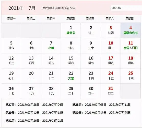 2021年日历表全年带农历(后附简单可编辑打印版)