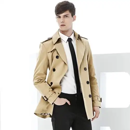 优杰仕风衣男短款双排扣腰带男士风衣卡其正品战壕风衣外套男潮