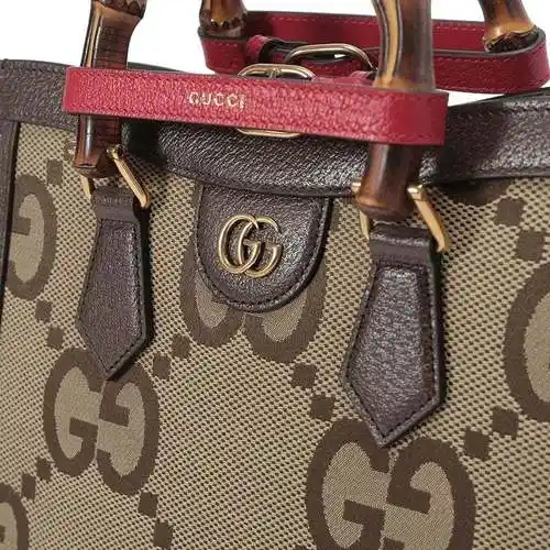 古驰gucci女士guccidiana系列织物配皮手提单肩斜挎包竹节包托特包