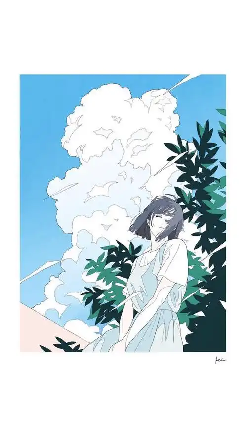 我们的蓝日系插画少女夏天女孩