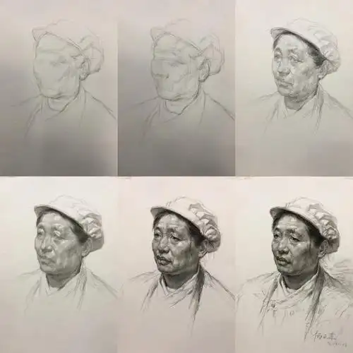 素描头像女中年教学带8步骤图