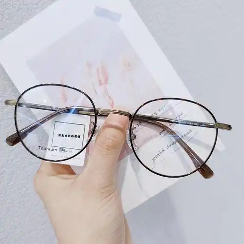 纯钛眼镜新款超轻小框眼镜女近视清新玳瑁色椭圆复古框可配高度数