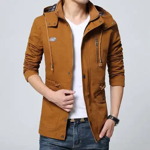 yuansu外套男秋冬男装薄款夹克上衣秋装男士衣服褂子中长款风衣外衣