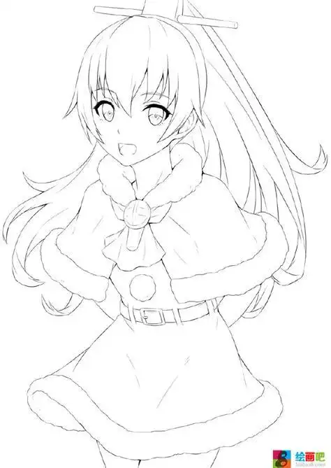 新手临摹漫画线稿图:一组漫画少女线稿_绘画吧-画画