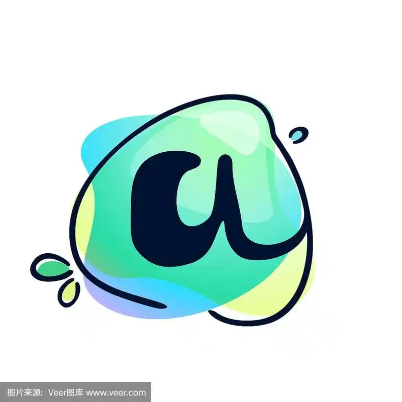 字母a笔画标志在彩色水彩飞溅背景.