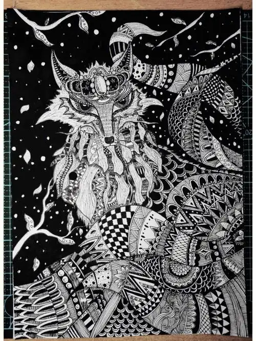 画   黑白装饰画一笔一划照着小94博主的图画出来的效果超级赞美术