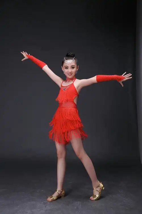 拉丁舞裙儿童演出服女孩2017少儿表演比赛服装新款亮片流苏跳舞蹈宝
