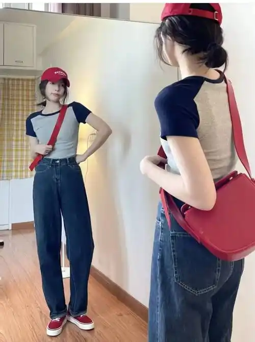原创宽松牛仔裤配什么上衣和鞋子好看