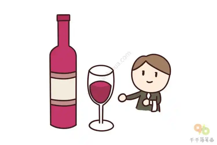 享受服务生的热情服务 红酒简笔画图片