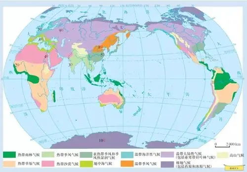 地中海气候:夏季炎热干燥,冬季低温多雨温带海洋性气候:冬季温暖,夏无