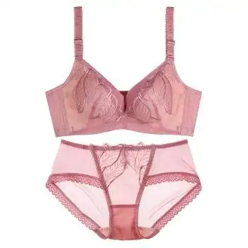 【文胸套装】性感聚拢文胸刺绣调整型内衣女士内裤 豆沙 70a配m