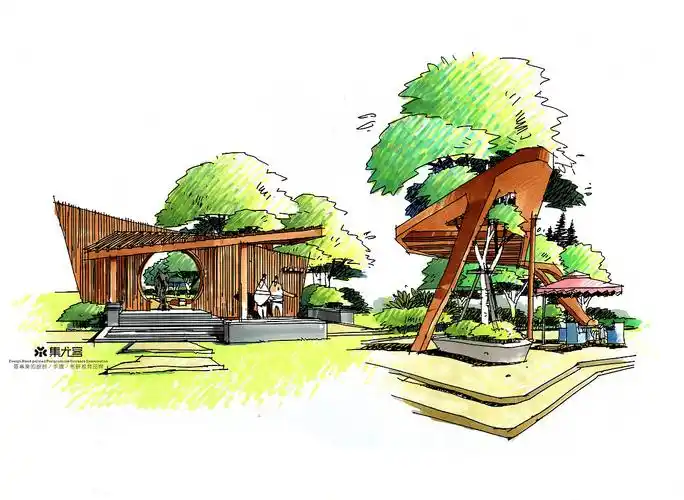 苗长银手绘——景观手绘马克笔空间色彩作品