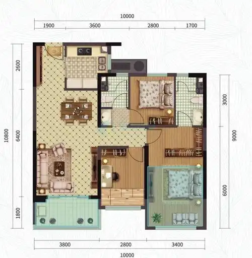 万科红树东岸三房户型 建面105平米(945平方呎)