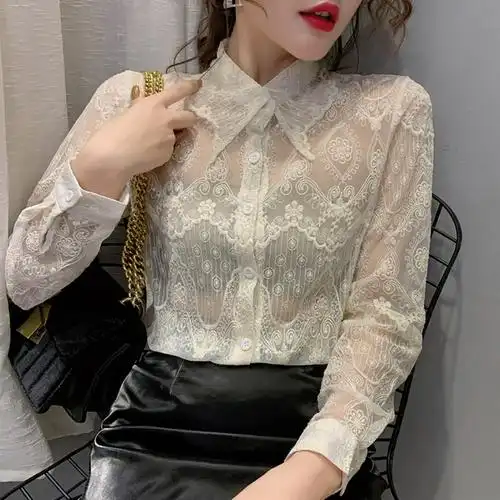 衬衫蕾丝衬衣长袖刺绣洋气打底秋装