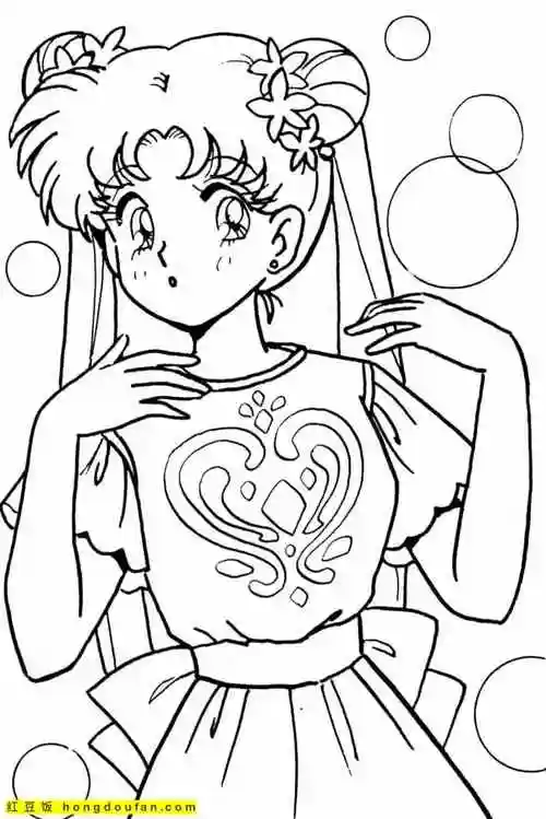 9张善良美丽的月亮公主美少女战士少女涂色图片-红豆饭小学生简笔画