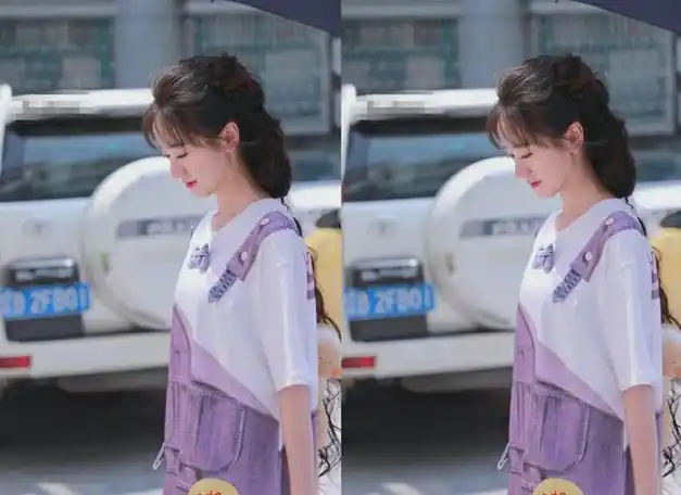 袁冰妍穿印花t恤太迷惑还以为是背带裤扎丸子头俏皮可爱