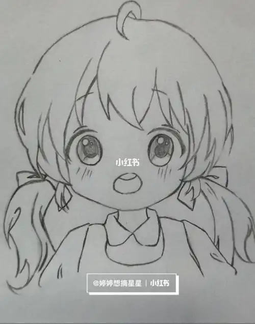 扎高马尾女孩的简笔画