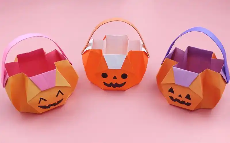 手工折纸万圣节南瓜篮子,还可以装糖果,可爱又实用