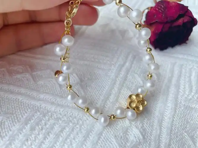 diy周大福同款金灿灿的桃花珍珠手链