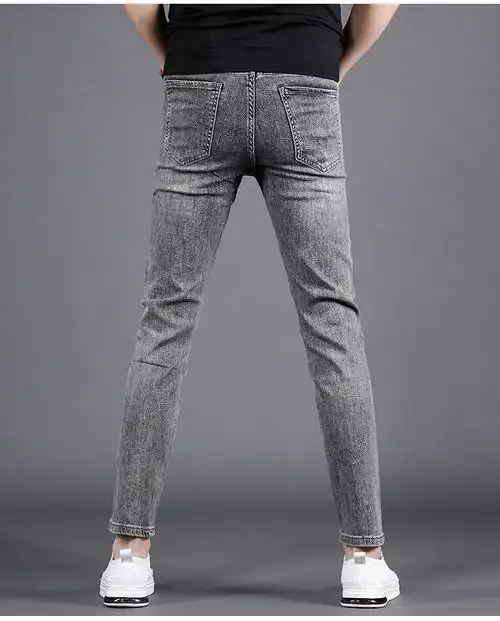 kurentou烟灰色九分牛仔裤男夏季薄款2022年新款修身小脚休闲百搭潮牌