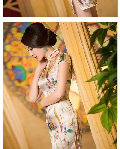 钱塘佳人旗袍短款新款性感修身知性重磅真丝中国风礼服旗袍连衣裙