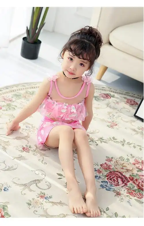 4-8岁韩版儿童泳衣女童小中童小女孩可爱吊带分体裙式泳装批发