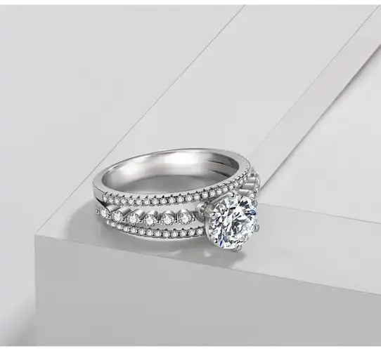 jz413 2克拉仿真钻石女款壕气戒指 晚宴双层镂空钻戒首饰