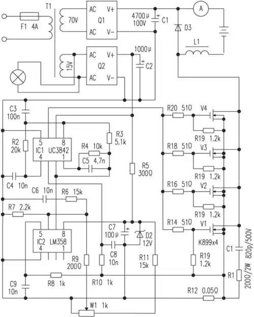 开关式大容量蓄电池充电机(uc3842芯片)-仪器仪表电路图-电子产品世界