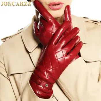 女2019新款短款加绒保暖皮手套女士户外休闲骑车手套 暗红色(普通款)