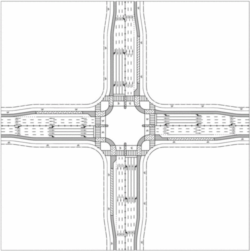 一种机非分隔带端部展宽与驻停嵌入式交叉口的制作方法