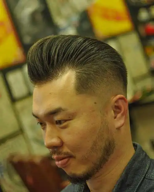 背头式发型是一种非常受欢迎的男士发型,它通常将两侧的头发铲短,留长