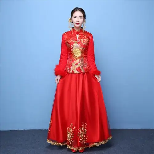 2016秋冬新款加厚旗袍敬酒服秀禾唐装新娘结婚礼服中国风礼服