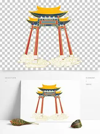 手绘古 i>门 /i>楼牌坊南天 i>门 /i>古建筑国风插画