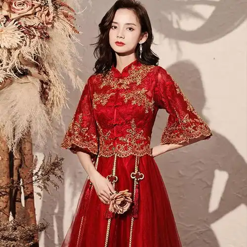 大气敬酒服新娘孕妇结婚礼服女中式回门长款秋红色秀禾服2021新款