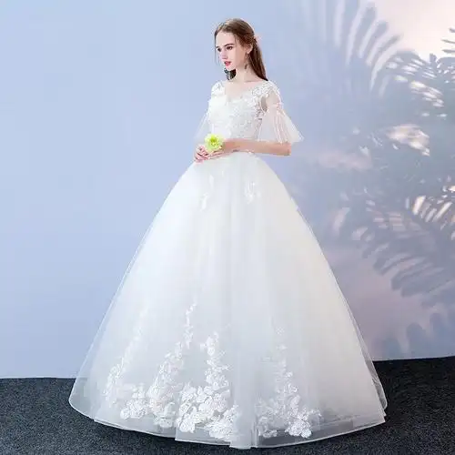 主婚纱礼服2020新款春季韩式大码新娘结婚显瘦简约v领齐地公主女