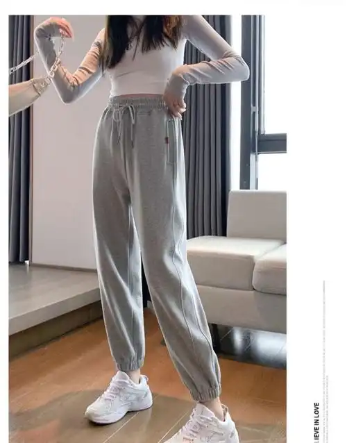 灰色运动裤女春秋冬季束脚