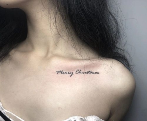 女生锁骨纹身图案跳跃在锁骨的小精灵11