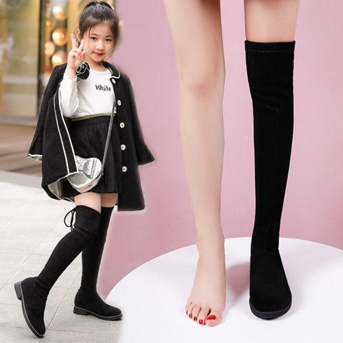 女童过膝长筒靴子2021秋冬季真皮儿童高筒靴中大童女孩公主弹力靴