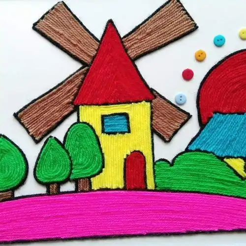 益智新颖贴画活动亲子趣味画趣纽扣毛线儿童手工创意粘贴类