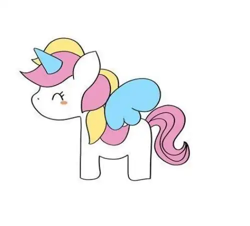 随后在独角兽的身上的秀发上涂上浅黄色的,超可爱的独角兽简笔画就