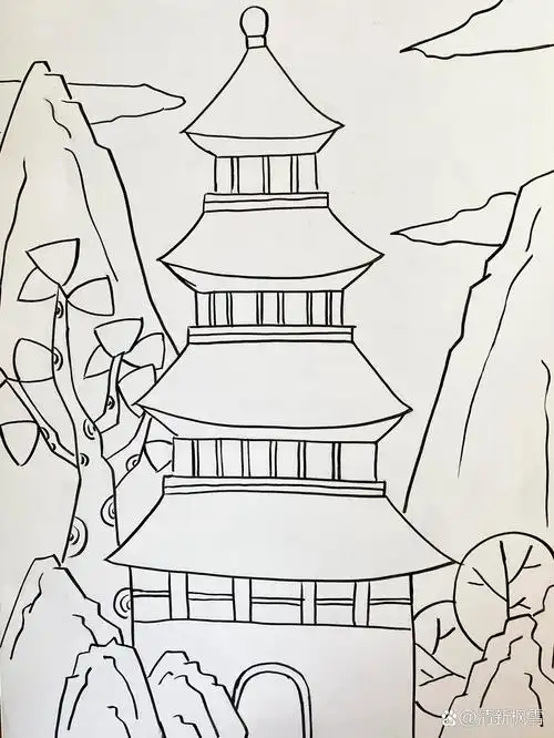 中国古建筑儿童画 简笔画 附绘画步骤