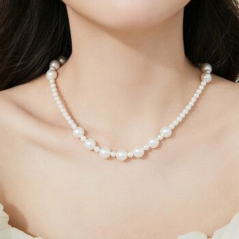 秋桑大小间隔珍珠项链不对称法式气质时髦叠戴锁骨链520礼物520礼物