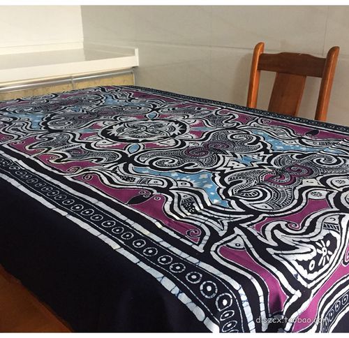 促销云南民族特色苗族手工蜡染植物染壁画茶几餐桌巾布台布鸟蝠鱼