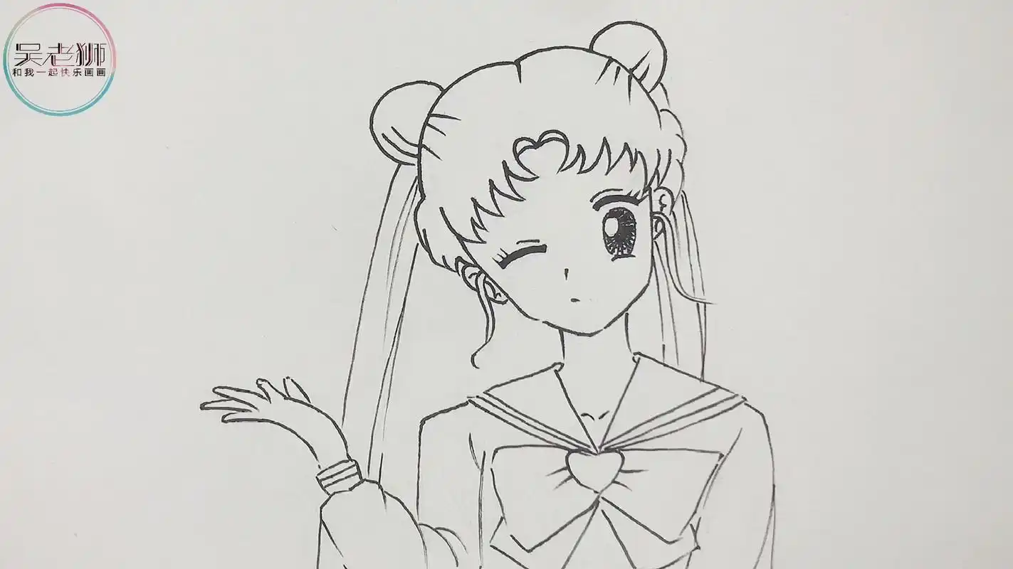 线描简笔画美少女战士 水冰月